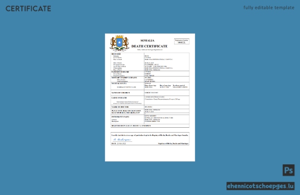 Somalia Personenstandsurkunde (Sterbeurkunde) – Beispielansicht in Word und PDF